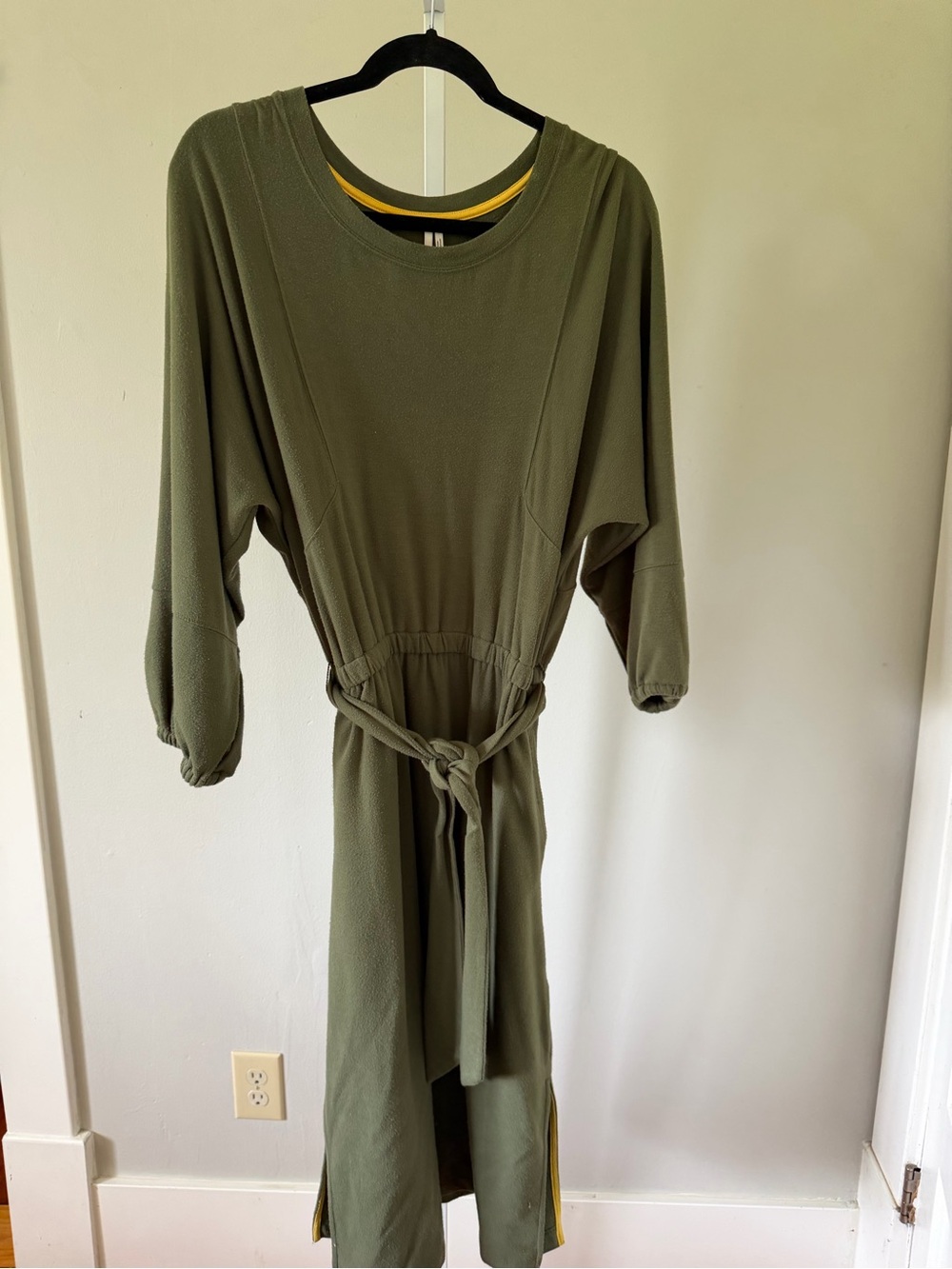 Anthropologie Olive Green Tie-Waist Long Sleeve Midi Dress